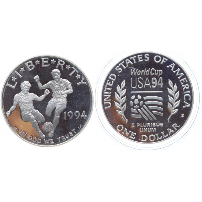 США 1 Доллар 1994 S год Серебро Proof KM# 247 XV Чемпионат мира по футболу 1994 года США 