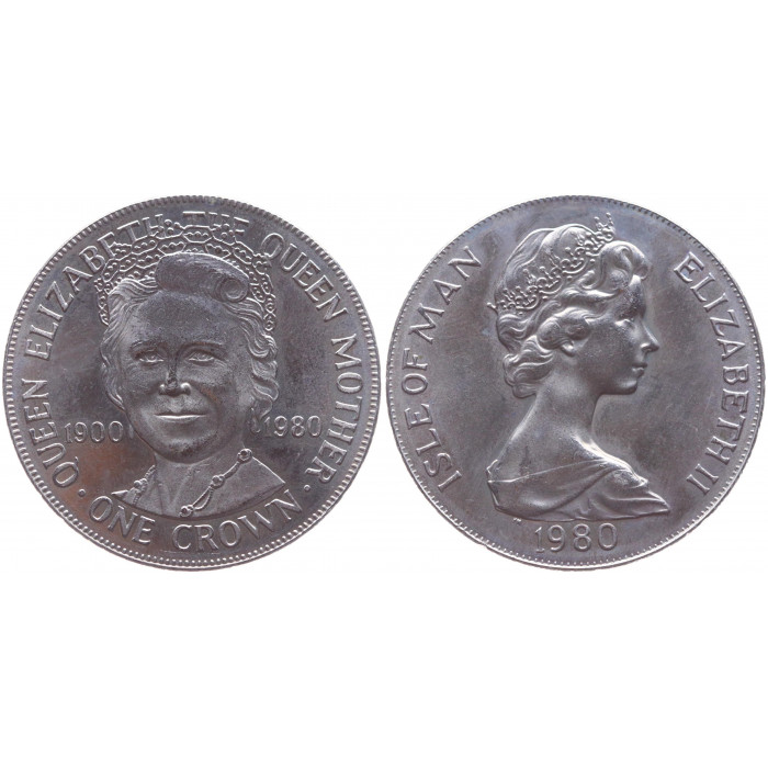 Остров Мэн 1 Крона 1980 год UNC KM# 68 80-летие королевы-матери В оригинальной упаковке