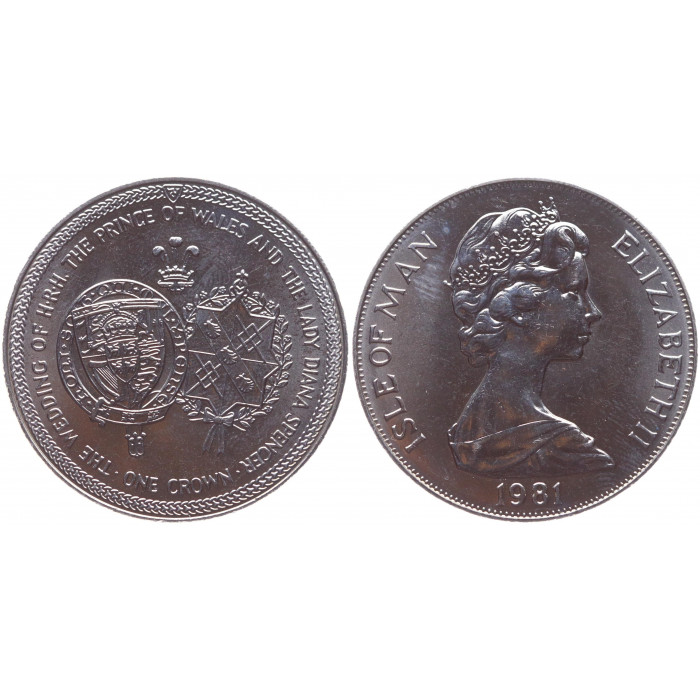 Остров Мэн 1 Крона 1981 год UNC KM# 81 Свадьба принца и леди Дианы В оригинальной упаковке