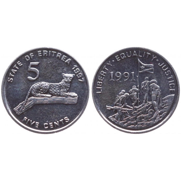 Эритрея 1 5 10 25 50 100 Центов 1997 год UNC Набор из 6 монет Животные