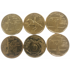 США 25 центов 1999 - 2001 P D год UNC Штаты и территории № 1 Делавэр № 2 Пенсильвания № 4 Джорджия № 11 Нью-Йорк Лот из 6 монет Позолота