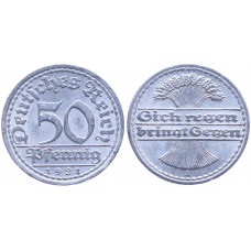 Германия 50 Пфеннигов 1921 A год XF+ KM# 27 Веймарская Республика
