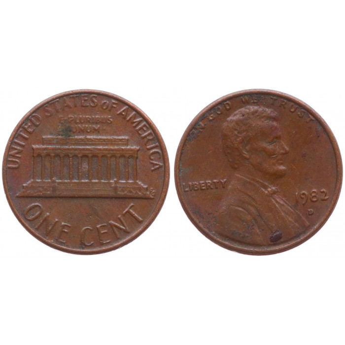США 1 Цент 1982 D год XF KM# 201 Линкольн