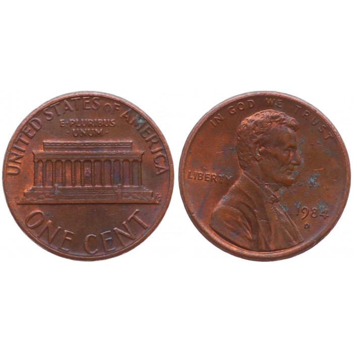 США 1 Цент 1984 D год XF KM# 201b Линкольн