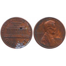 США 1 Цент 1989 год XF- KM# 201b Линкольн Без обозначения монетного двора