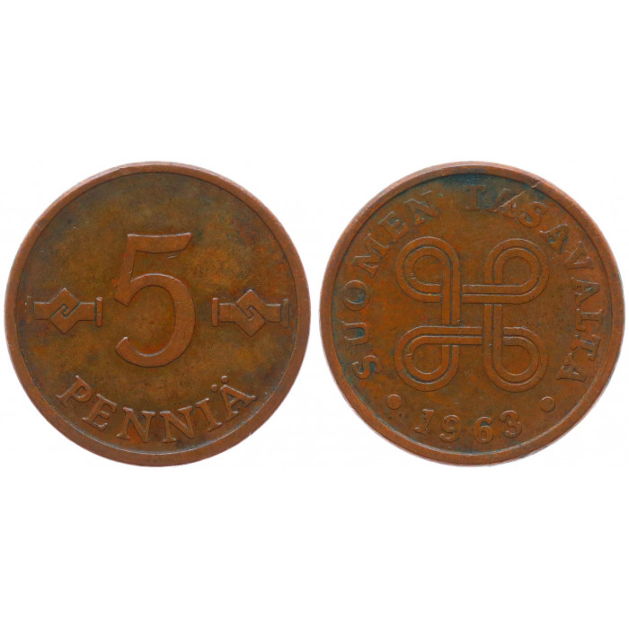 Финляндия 5 Пенни 1963 год XF KM# 45