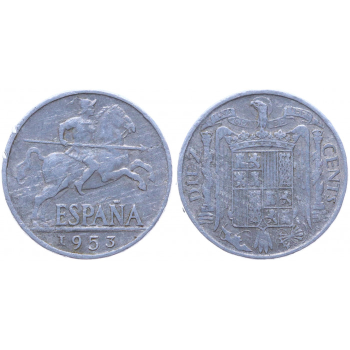 Испания 10 Сентимо 1953 год XF KM# 766
