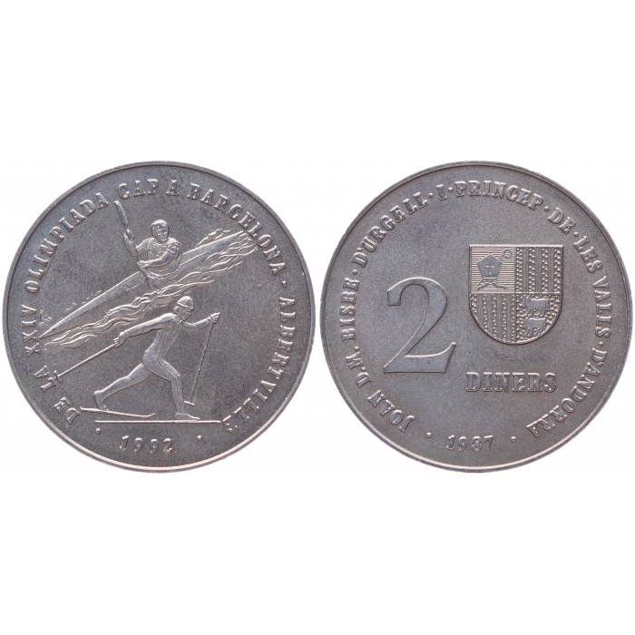 Андорра 2 Динера 1987 год UNC KM# 46.1 Барселона 1988 Альбервиль 1992 Тираж 20000 штук