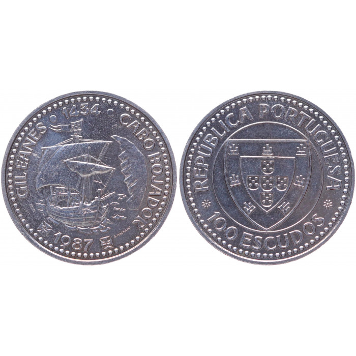 Португалия 100 Эскудо 1987 год UNC KM# 641 Жил Эанеш огибает мыс Бохадор - Золотой век открытий