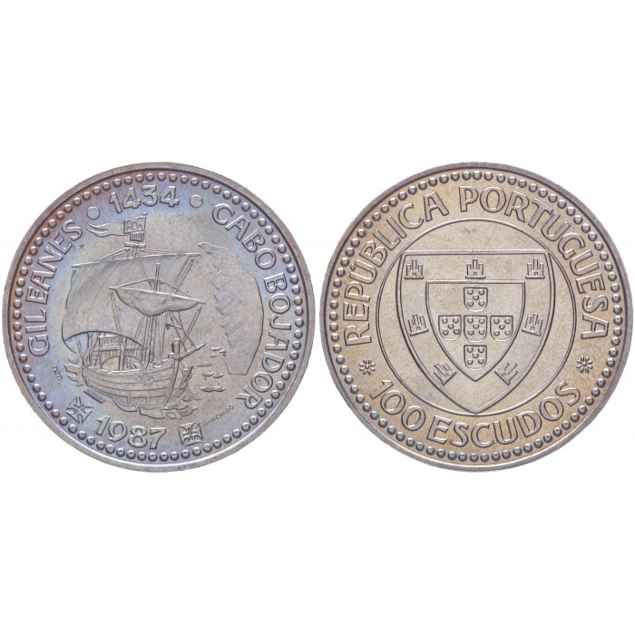 Португалия 100 Эскудо 1987 год UNC KM# 641 Жил Эанеш огибает мыс Бохадор - Золотой век открытий