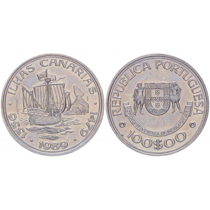 Португалия 100 Эскудо 1989 год UNC KM# 646 Открытие Канарских островов Золотой век открытий