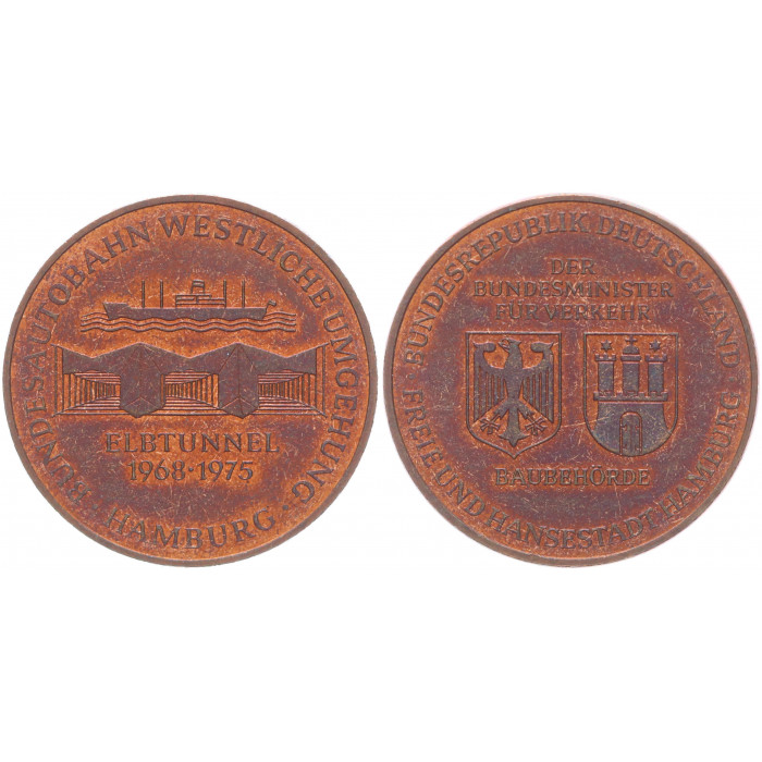 Германия Медаль 1975 год Гамбург Открытие тунеля под Эльбой 34 мм