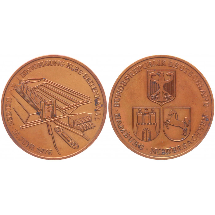 Германия Медаль 1976 год Гамбург Открытие бокового канала Эльбы в Ильцене 34 мм