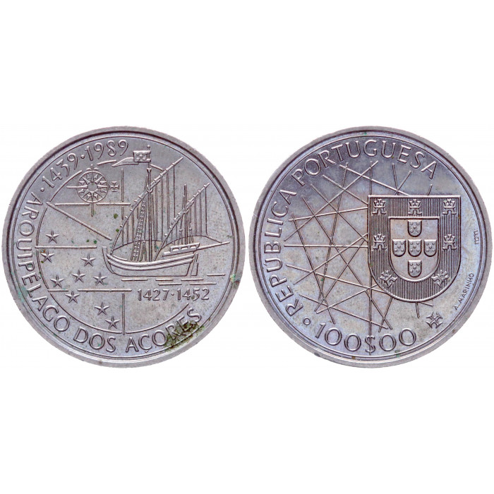 Португалия 100 Эскудо 1989 год UNC KM# 648 Золотой век открытий- Открытие Азорских островов