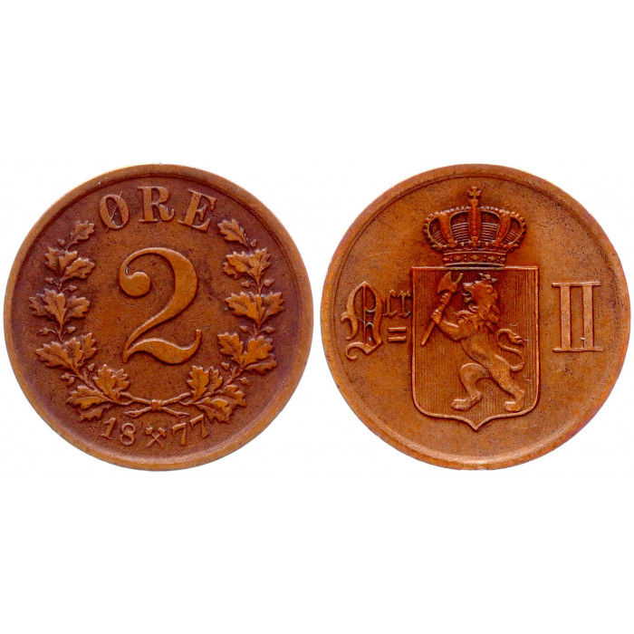 Норвегия 2 Эре 1877 год XF KM# 353 Оскар II