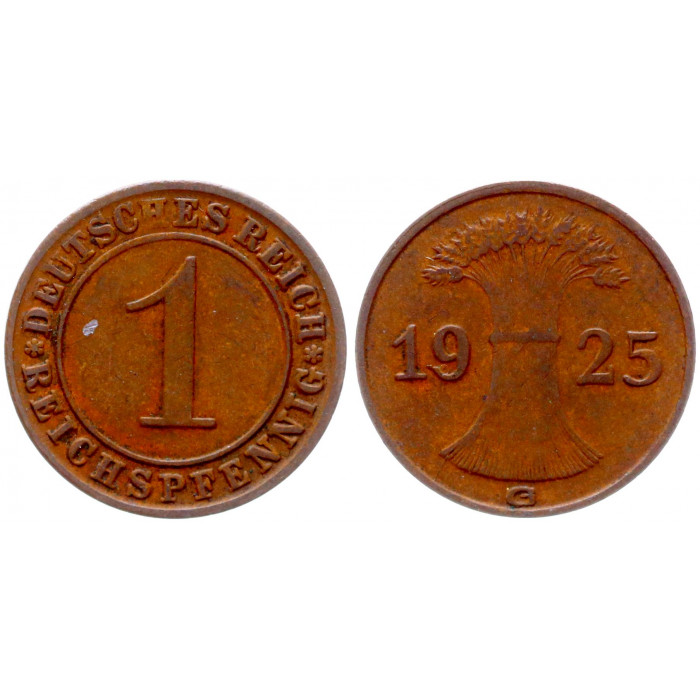 Германия 1 Рейхспфенниг 1925 G год XF KM# 37 Веймарская республика