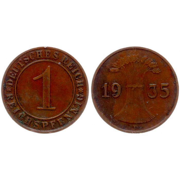 Германия 1 Рейхспфенниг 1935 D год XF KM# 37 Веймарская Республика