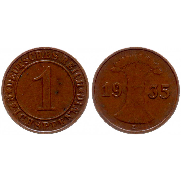 Германия 1 Рейхспфенниг 1935 E год XF KM# 37 Веймарская Республика