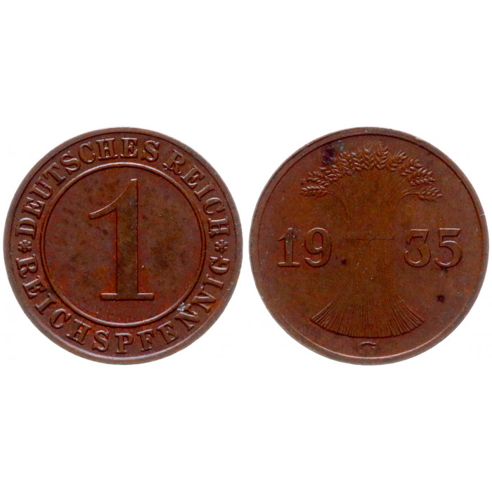 Германия 1 Рейхспфенниг 1935 G год XF KM# 37 Веймарская Республика
