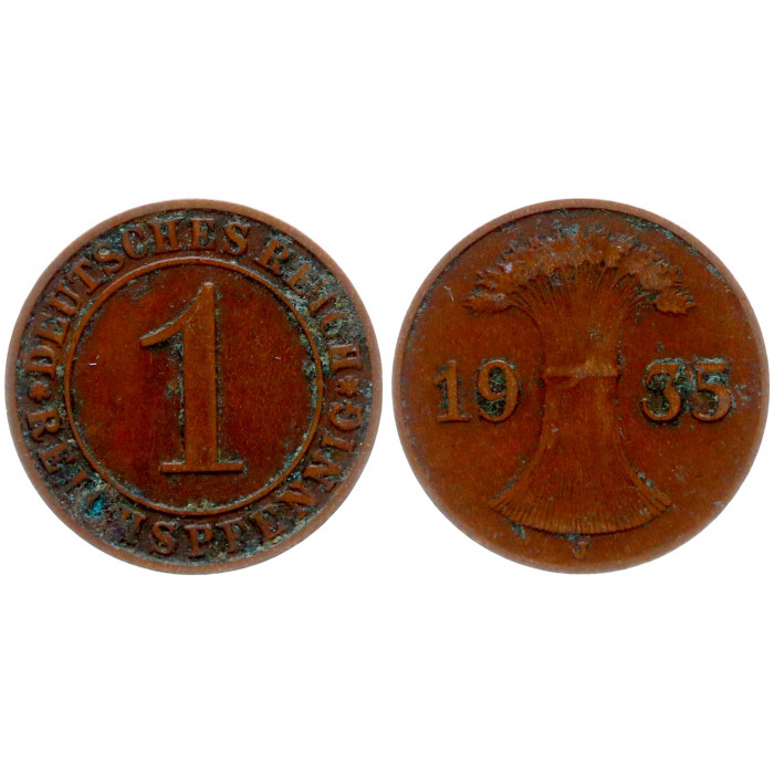 Германия 1 Рейхспфенниг 1935 J год XF KM# 37 Веймарская Республика