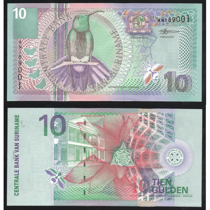 Суринам 10 Гульденов 2000 год UNC ПРЕСС P# 147