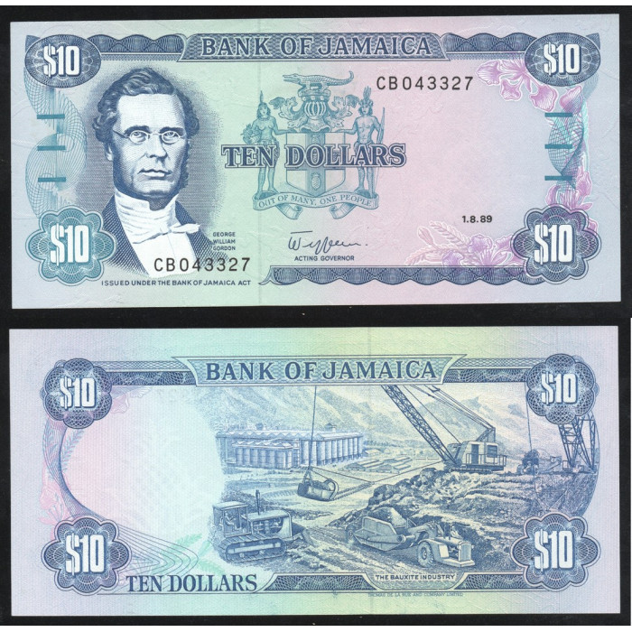 Ямайка 10 Долларов 1989 год UNC ПРЕСС P# 71c Джордж Вильям Гордон