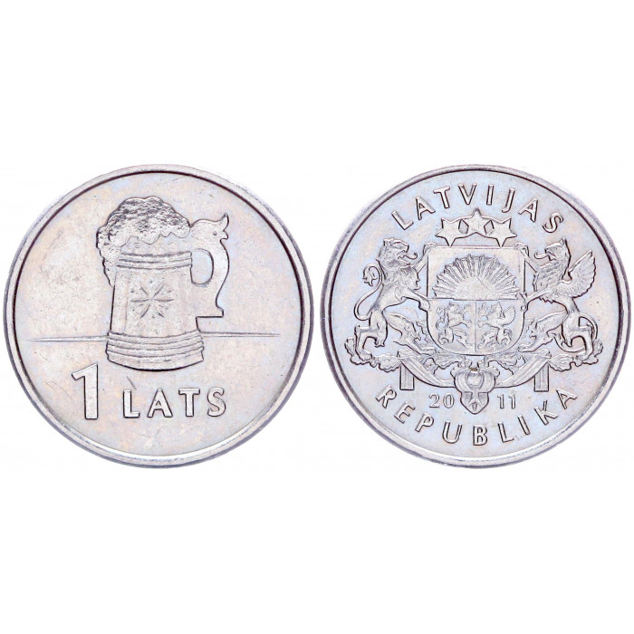 Латвия 1 Лат 2011 год UNC KM# 119 Пивная кружка