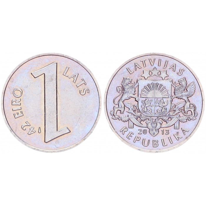 Латвия 1 Лат 2013 год UNC KM# 145 Переход на евро