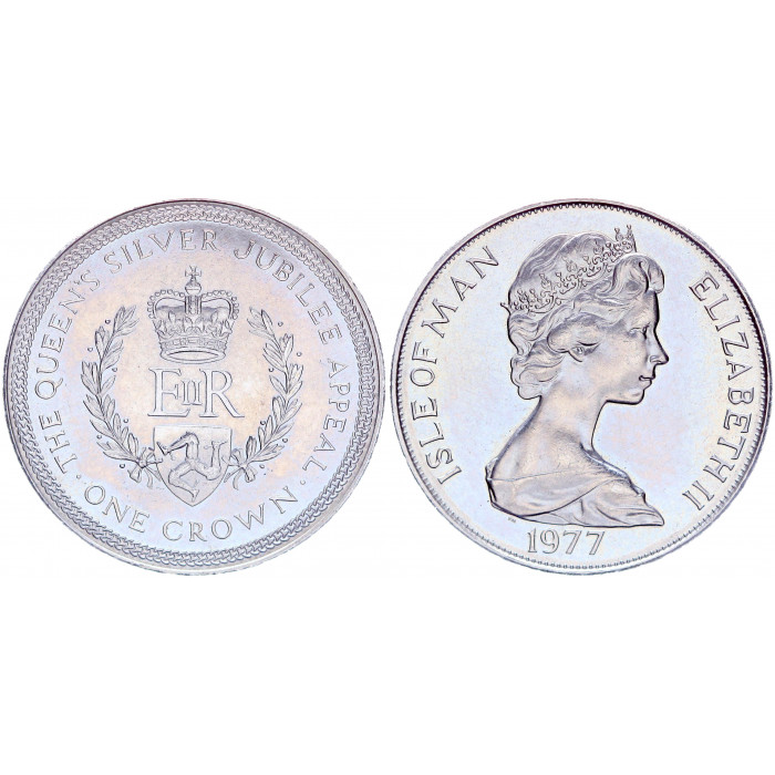Остров Мэн 1 Крона 1977 год UNC KM# 42 Серебряный юбилей правления королевы Елизаветы II В оригинальной упаковке
