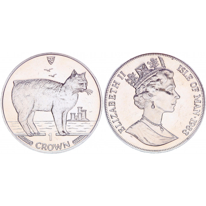 Остров Мэн 1 Крона 1988 год UNC KM# 245 Фауна Мэнская кошка Елизавета II В оригинальной упаковке