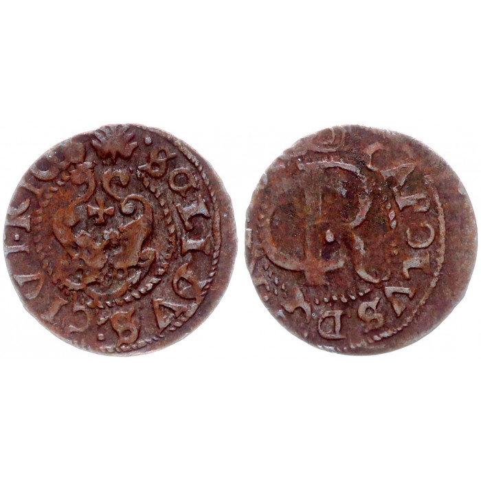 Ливония 1 Солид Шиллинг 1662 год Серебро Король Карл 10 Густав Шведский