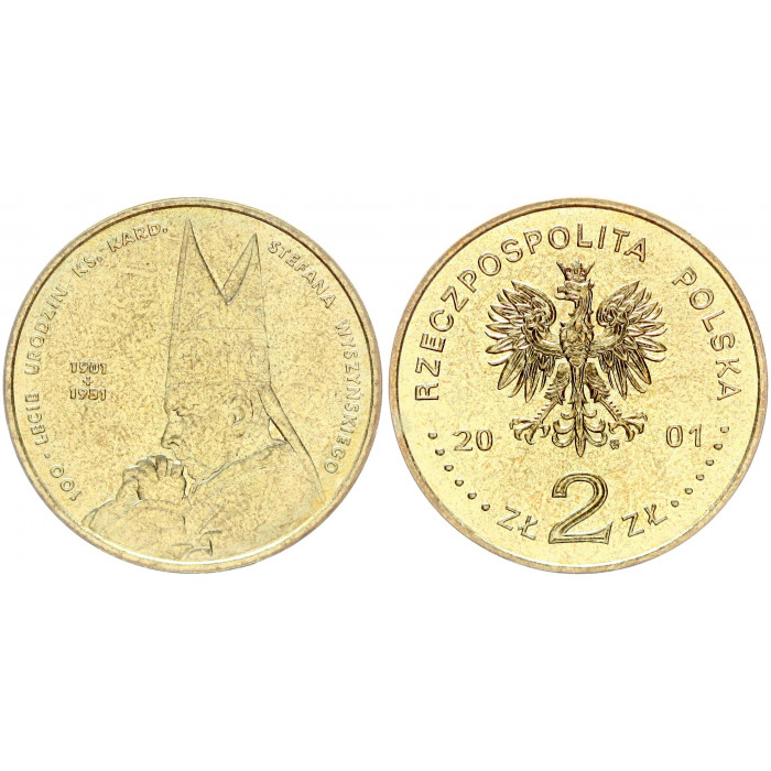 Польша 2 Злотых 2001 год UNC Y# 418 100 лет со дня рождения кардинала Стефана Вышинского