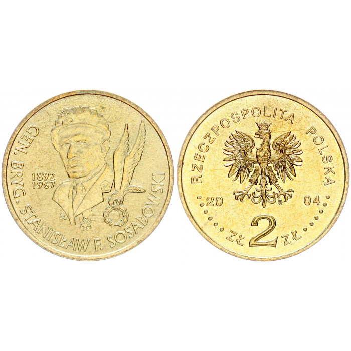 Польша 2 Злотых 2004 год UNC Y# 499 Бригадный генерал Станислав Сосабовский