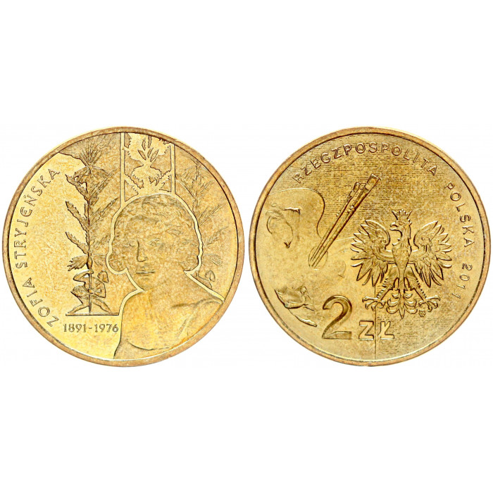 Польша 2 Злотых 2011 год UNC Y# 764 София Стриенская