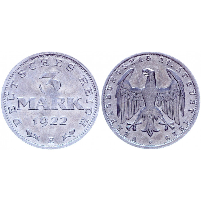 Германия 3 Марки 1922 E год UNC KM# 29 3-я годовщина Веймарской Республики Редкость