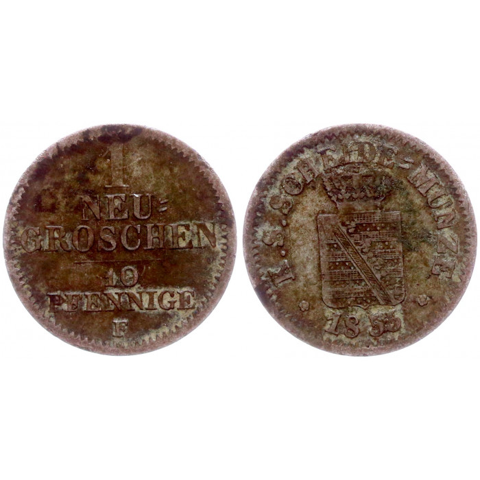 Германия 1 Новый грош 1855 F год Серебро KM# 1159 Саксония 3й король Фридрих Август II