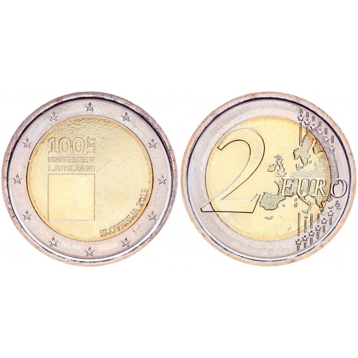 Словения 2 Евро 2019 год UNC KM# 138 100 лет со дня основания Люблянского университета Биметалл