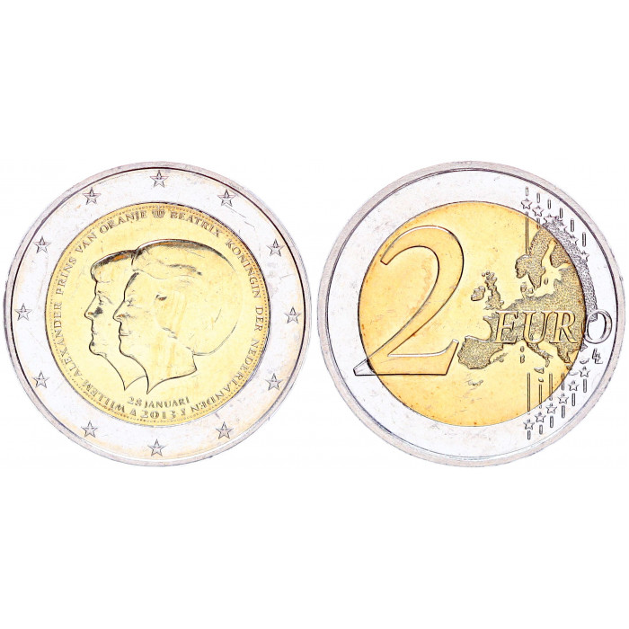 Нидерланды 2 Евро 2013 год UNC KM# 332 Отречение Беатрикс Биметалл