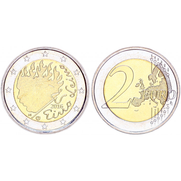 Финляндия 2 Евро 2016 год UNC KM# 286 90 лет со дня смерти Эйно Лейно Биметалл