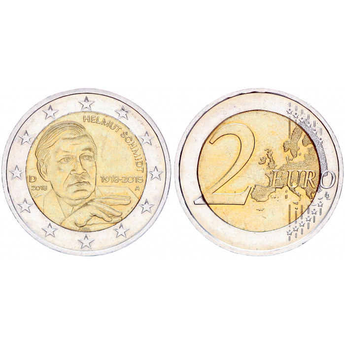 Германия ФРГ 2 Евро 2018 D год UNC KM# 366 Гельмут Шмидт Биметалл