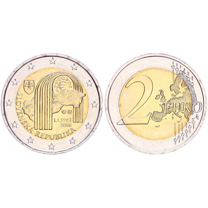 Словакия 2 Евро 2018 год UNC KM# 154 25-я годовщина образования Словацкой Республики Биметалл