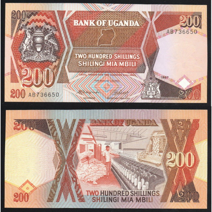 Уганда 200 Шиллингов 1987 год UNC ПРЕСС P# 32a