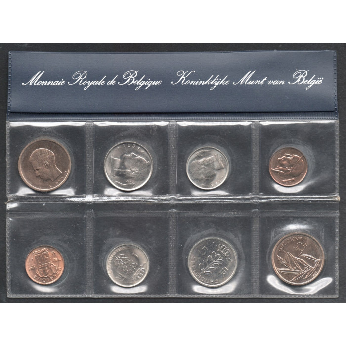 Бельгия Набор 50 Сентим 1 5 20 Франков 1981 год UNC WCC# ss17 Belgique & Belgie Блистер Годовой набор Редкость