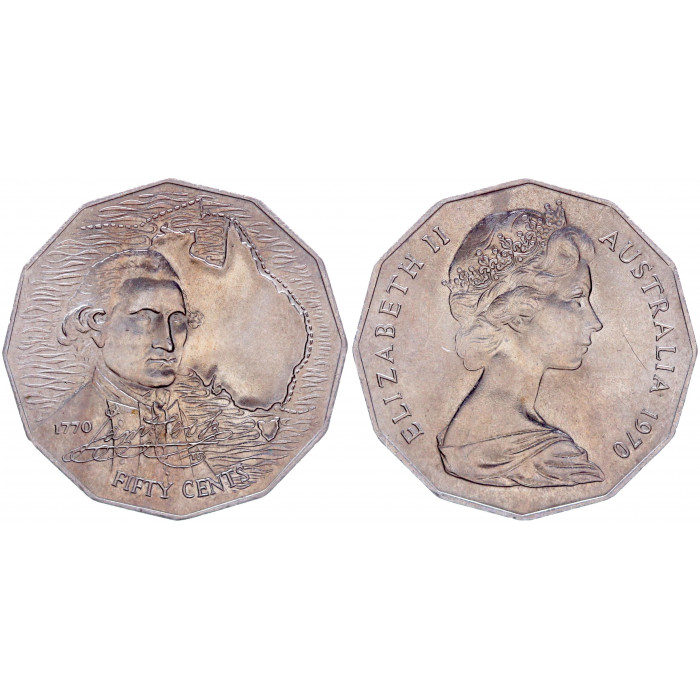 Австралия 50 Центов 1970 год UNC KM# 69 200-летие открытия Австралии Джеймсом Куком Елизавета II