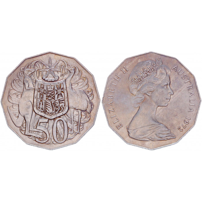 Австралия 50 Центов 1972 год UNC KM# 68 Елизавета II Молодая Королева
