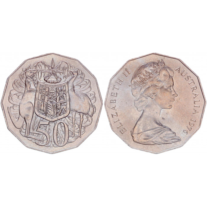 Австралия 50 Центов 1976 год UNC KM# 68 Елизавета II Молодая Королева