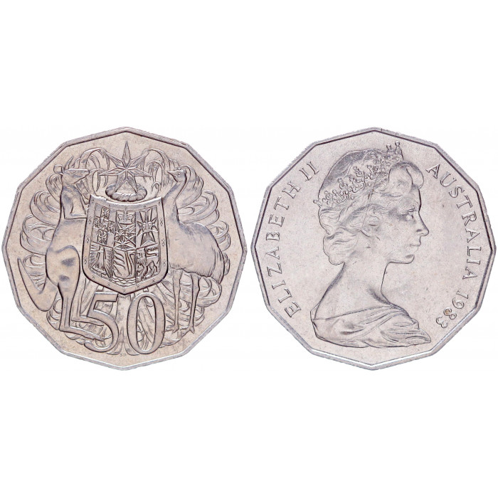 Австралия 50 Центов 1983 год UNC KM# 68 Елизавета II Молодая Королева