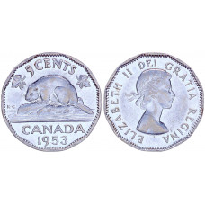 Канада 5 Центов 1953 год aUNC KM# 50 Фауна Бобр Елизавета II