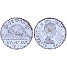 Канада 5 Центов 1954 год XF+ KM# 50 Фауна Бобр Елизавета II