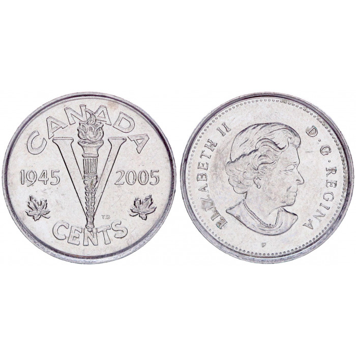 Канада 5 Центов 2005 год UNC KM# 491 60 лет окончанию Второй Мировой Войны Елизавета II